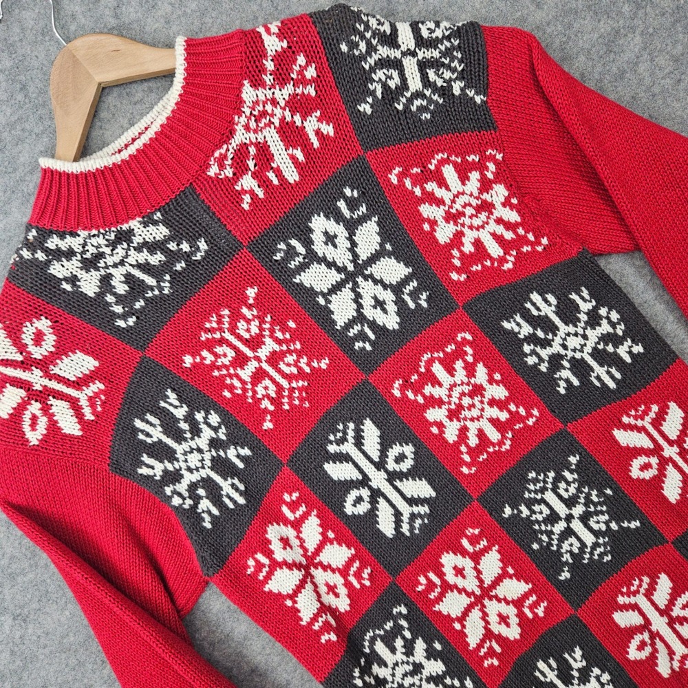 Leslie Fay Sport Sweater Women's Large Red Snowflake Fair Isle Vintage STAIN